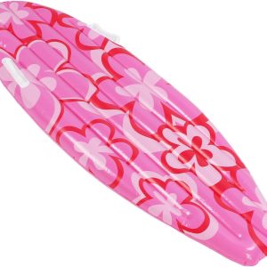 Inflatable Surfboard Pool Float, Portable PVC Raft with Pink Flower Pattern for Swimming Party